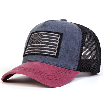 Unisexe Embroidery drapeau américain Net Baseball Net Caps Lavé Printemps et été Outdoor Casquettes réglables Casual Chapeau solaire