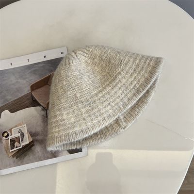 Autumn and Winter New Wool Knitted Bucket Hat for Women Knitted Jacquard Bucket Hat