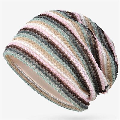 Bonnets en tricot rayé de haute qualité pour femmes, style slouchy, bonnets skullies, chapeau d'hiver de sport, bonnet sans revers pour l'extérieur