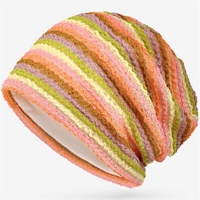 Bonnets en tricot rayé de haute qualité pour femmes, style slouchy, bonnets skullies, chapeau d'hiver de sport, bonnet sans revers pour l'extérieur