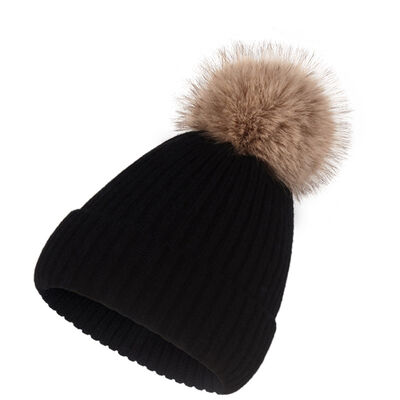 Chapeau d'hiver chaud tricoté pour les femmes occasionnel massif rayé calottes chapeaux de ski enfants Floppy fourrure pompom bonnet