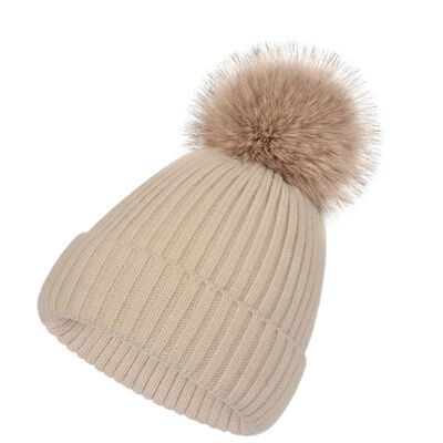Chapeau d'hiver chaud tricoté pour les femmes occasionnel massif rayé calottes chapeaux de ski enfants Floppy fourrure pompom bonnet