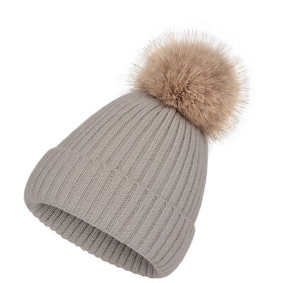 Chapeau d'hiver chaud tricoté pour les femmes occasionnel massif rayé calottes chapeaux de ski enfants Floppy fourrure pompom bonnet