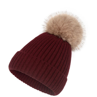 Chapeau d'hiver chaud tricoté pour les femmes occasionnel massif rayé calottes chapeaux de ski enfants Floppy fourrure pompom bonnet
