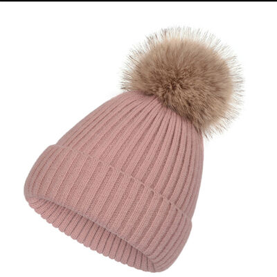 Chapeau d'hiver chaud tricoté pour les femmes occasionnel massif rayé calottes chapeaux de ski enfants Floppy fourrure pompom bonnet