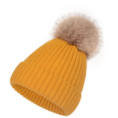 Chapeau d'hiver chaud tricoté pour les femmes occasionnel massif rayé calottes chapeaux de ski enfants Floppy fourrure pompom bonnet