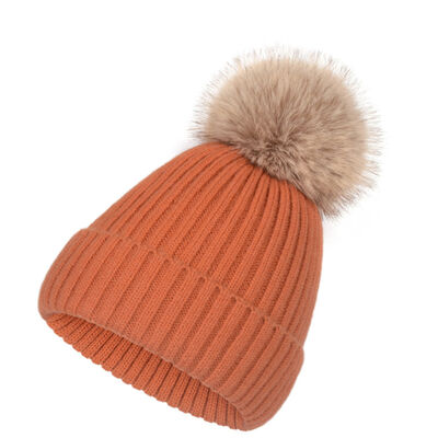 Chapeau d'hiver chaud tricoté pour les femmes occasionnel massif rayé calottes chapeaux de ski enfants Floppy fourrure pompom bonnet