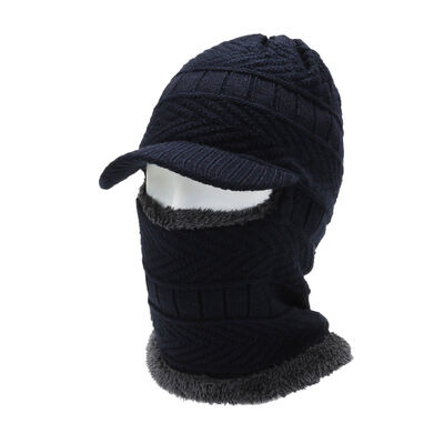 Bonnet d'hiver en laine pour homme, coupe-vent, tricoté, avec cache-oreilles et tour de cou, imprimé numérique à motif à carreaux pour le voyage