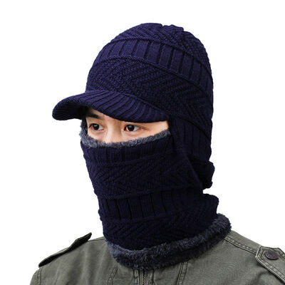 Bonnet d'hiver en laine pour homme, coupe-vent, tricoté, avec cache-oreilles et tour de cou, imprimé numérique à motif à carreaux pour le voyage