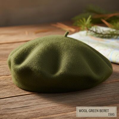 Chapeau de béret vert classique avec tissu de velours marchandisé 150 grammes léger et taille personnalisée pour le port militaire et occasionnel