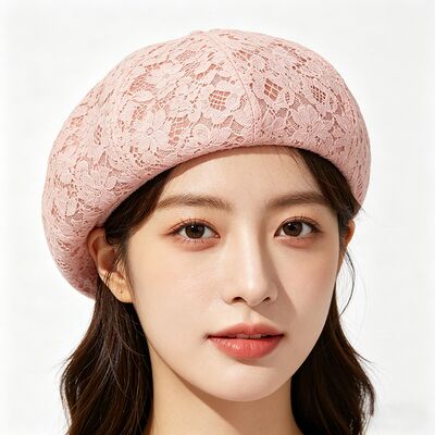 Béret rose vintage en dentelle à motif floral Beret respirant avec bonnet et coiffure élégante pour les fêtes et les fêtes