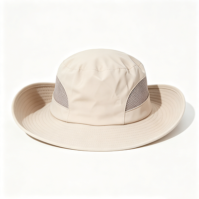 Chapeau de pêcheur durable avec tissu 100 % polyester recyclé et doublure 100 % polyester, idéal pour l'extérieur.