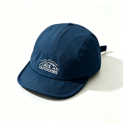 Chapeau de camping à bord plat à 5 panneaux avec bande de sueur en maille de sport et sangle réglable à crochet et boucle