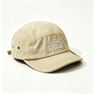 Chapeau de camping à bord plat à 5 panneaux avec bande de sueur en maille de sport et sangle réglable à crochet et boucle