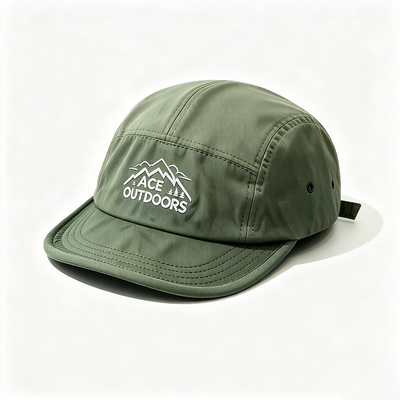 Chapeau de camping à bord plat à 5 panneaux avec bande de sueur en maille de sport et sangle réglable à crochet et boucle