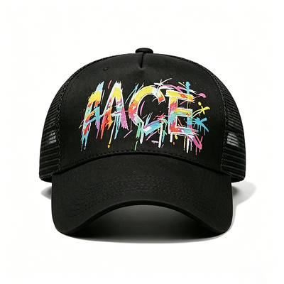 Casquette de camionneur Snapback réglable, transfert de chaleur numérique, motif Graffiti, panneau avant, chapeau arrière en maille, parfait pour les activités de plein air, marque d'entreprise