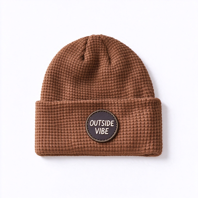Waffle Knit Beanie Hats Adult Leather Patch Custom Options Designed for Stylish Cold Weather Protection