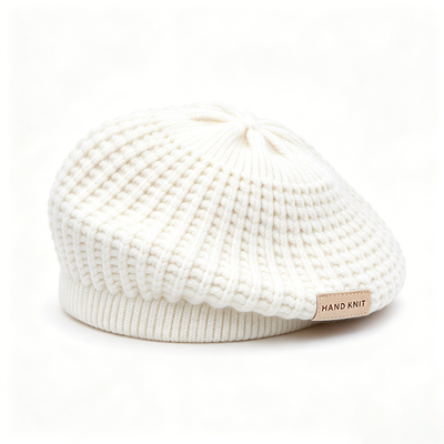 Custom Knitted Beret Hat for Women Hollow Out Handmade Beret Solid Color Soft Beanie Beret for All Seasons Casual Wear Support Customization