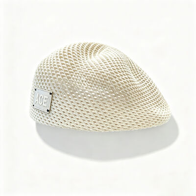 Classic Hollow Mesh Knit Beret Hat ACE Leather Label Beret Breathable Solid Color Beret For Fashion Street Daily Wear Support Customization