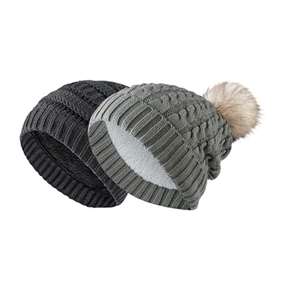 Les femmes d'hiver 58cm tricotent Beanie Hats Fur Ball Cap Pom Poms