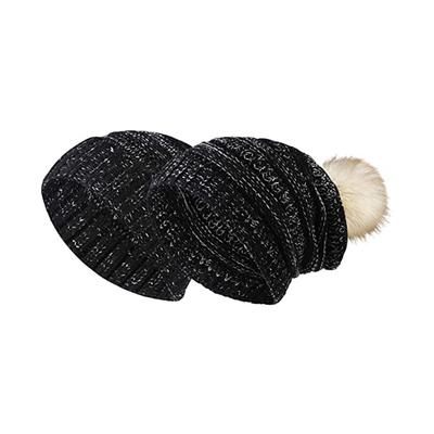 Les femmes d'hiver 58cm tricotent Beanie Hats Fur Ball Cap Pom Poms